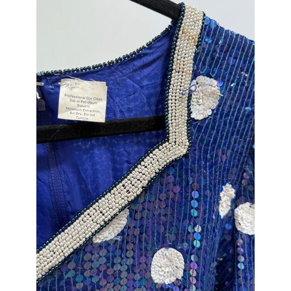 Stenay Plus vintage periwinkle blue silk sequin polka dot occasion top - Picture 3 of 7